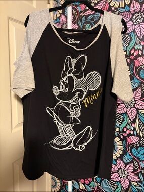 Disney Black & Gray Minnie Sketch Tee with Gold Script